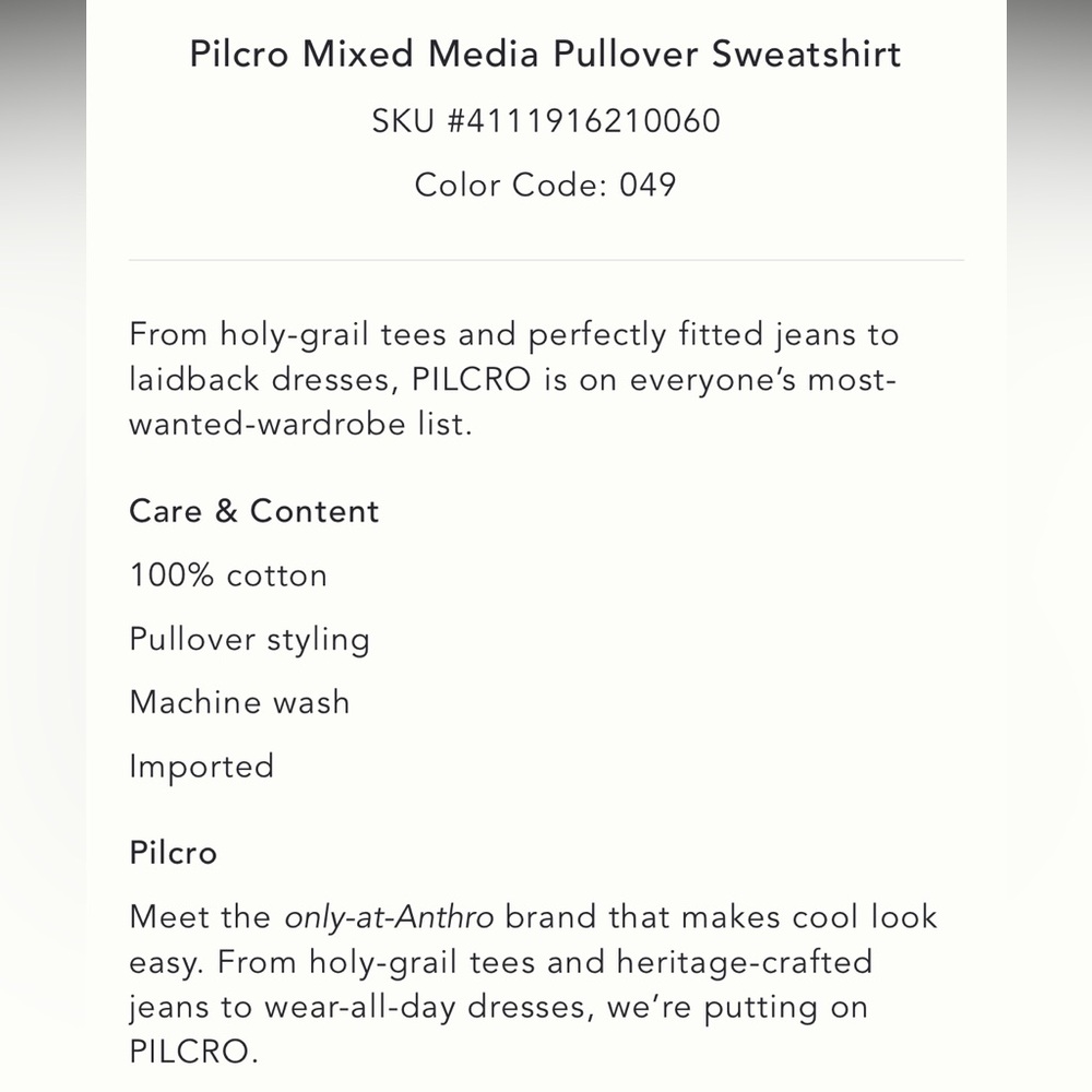 ✨ Anthropologie Mixed Media Pullover Sweatshirt Sz SP - Picture 7 of 7